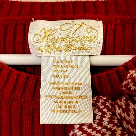 Hierloom's by Polly Flinders Girl's Red Sweater Dress Size L - Picture 4 of 7
